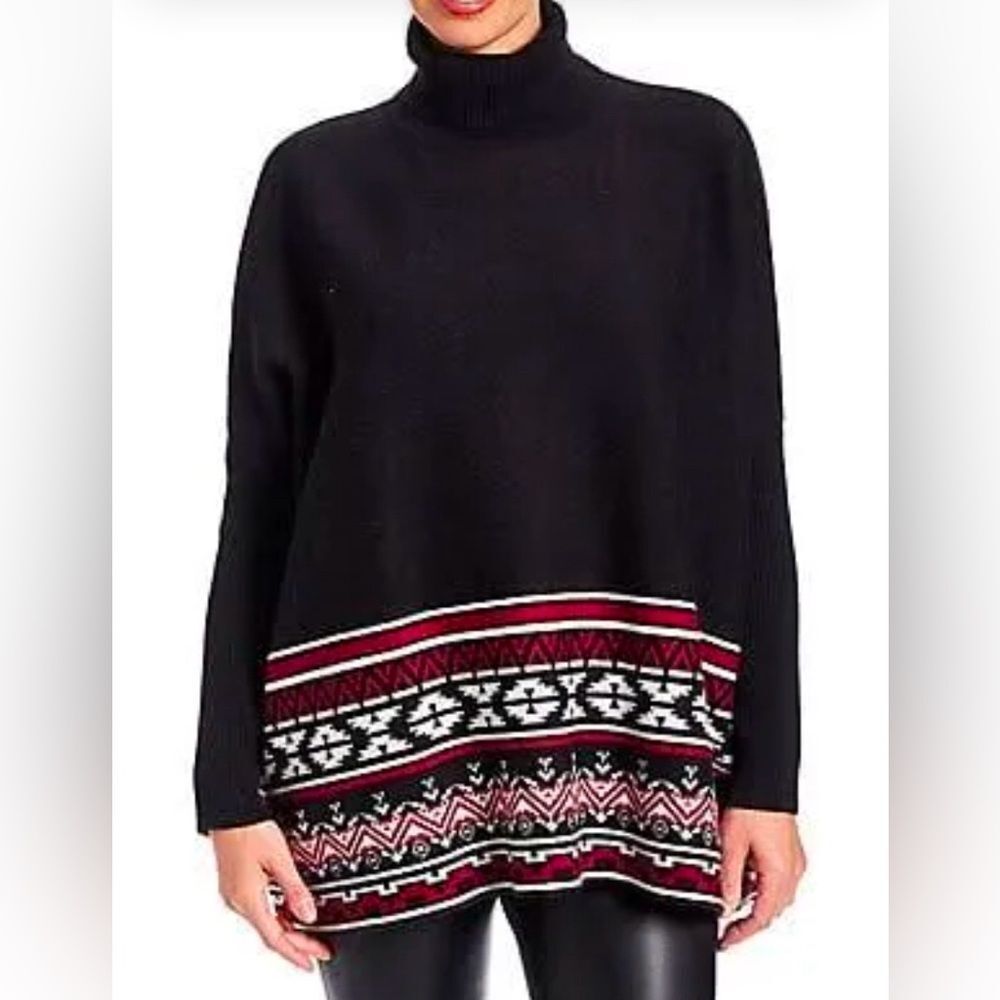 Joseph A. Turtleneck  Poncho Sweater with a Southwest Print Size S